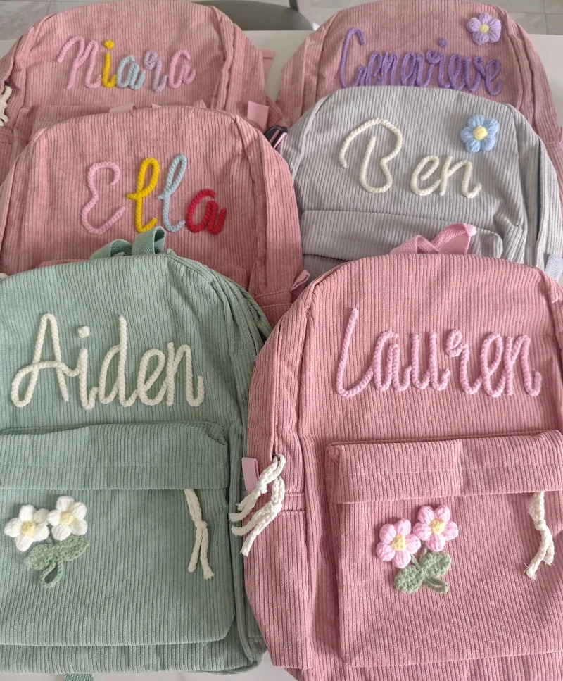 Mochila de veludo artesanal personalizada com seu nome, mochila casual, clássico neutro, portátil para campus, bolsa super macia