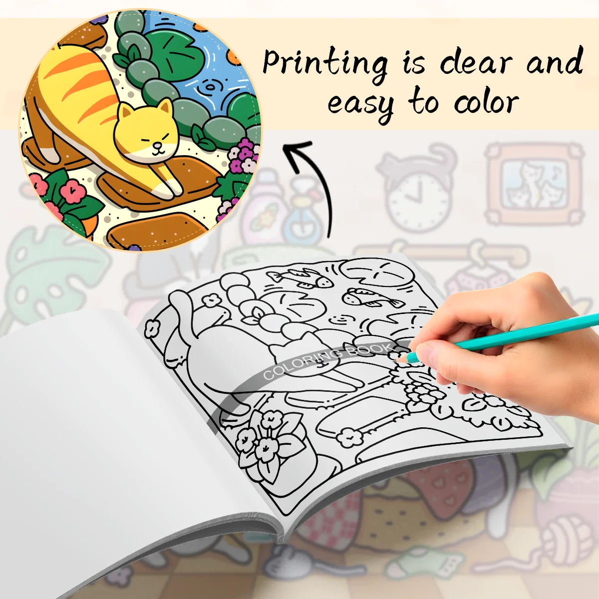 Libro para colorear para adultos, libro ilustrado único con temática de gato para relajación, papel mejorado para colorear cómodo, regalo perfecto para amigos