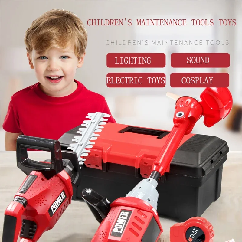 Caja de Herramientas eléctrica para niños, juguetes de simulación de juego de simulación, reparación de cortacésped, sierra, secador de pelo, herramienta de mantenimiento de juguete para niños