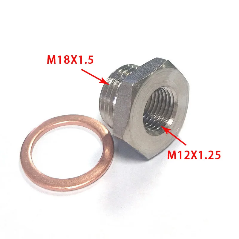 Adaptador redutor espaçador do sensor de oxigênio O2 de exaustão M18 x 1,5 mm a M12 x 1,25 mm