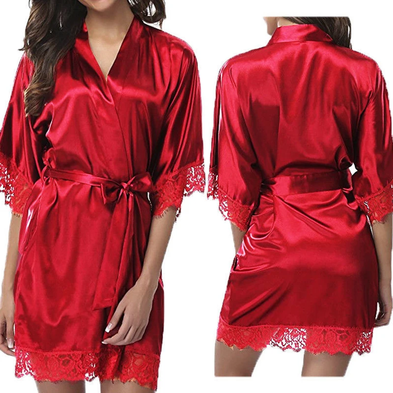 Pijamas femininos roupões de dormir camisola meia manga roupão de renda suave macio e confortável cor pura