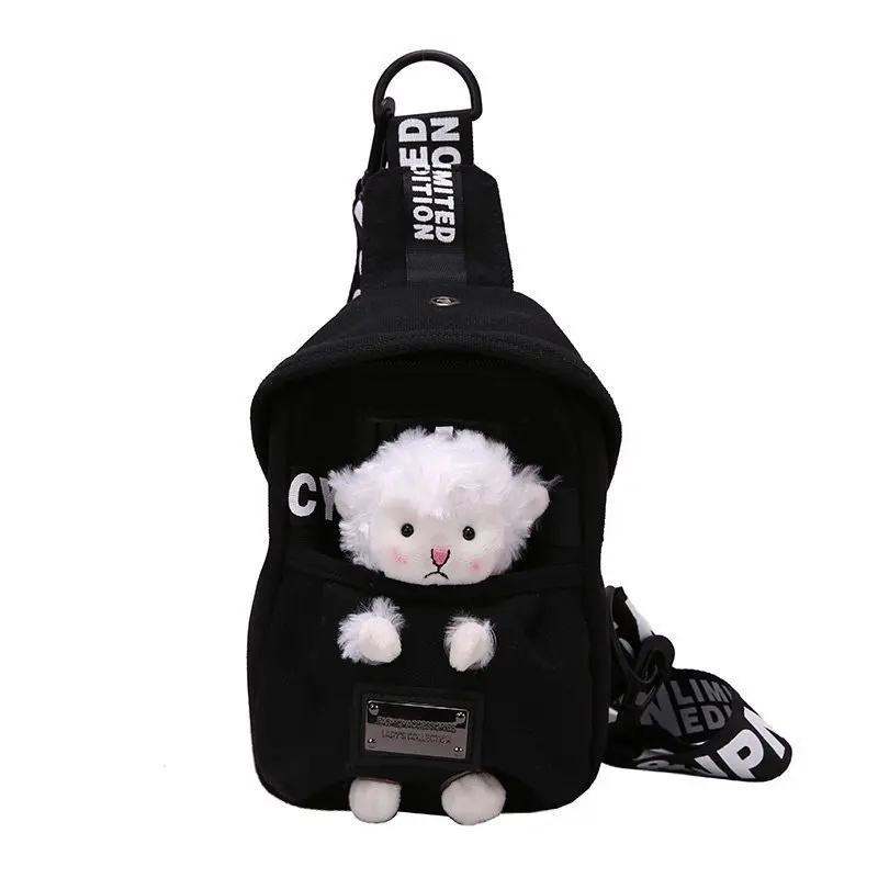 Bolsa Transversal de Pelúcia de Cordeiro e Vaca em Estilo Coreano, Bolsa de Ombro Casual para Mulheres com Zíper