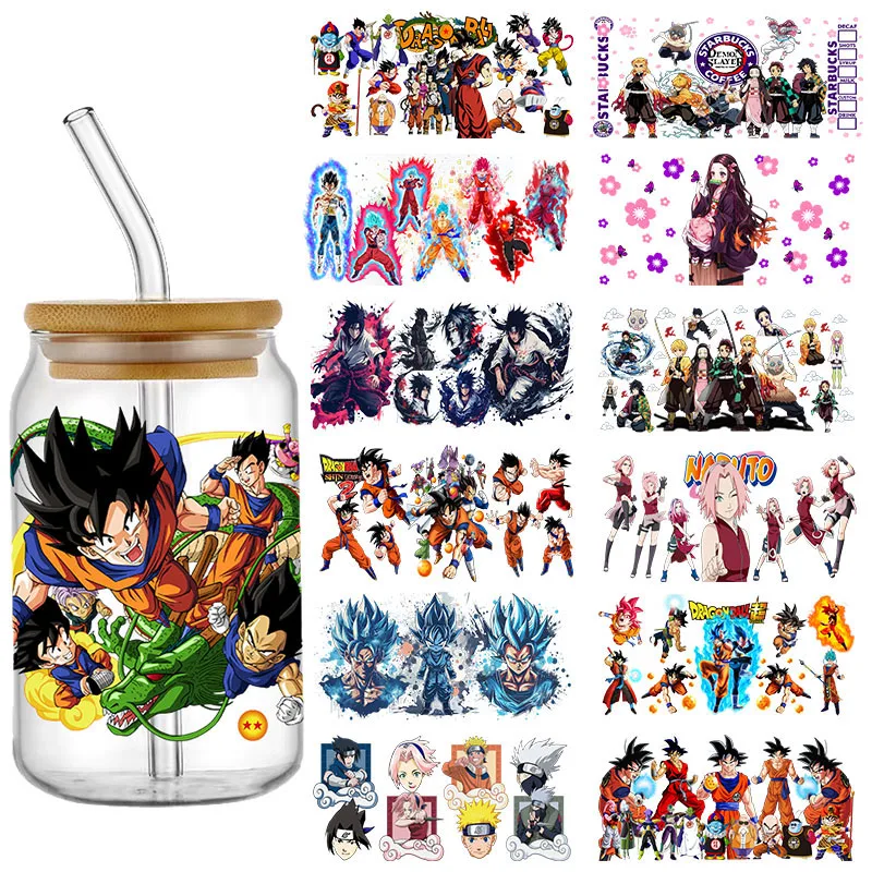 Japón Anime 16oz Libbey Glass Can UV DTF Wrap Dragon Ball Demon Slayer patrón Libbey Glass puede transferir pegatina