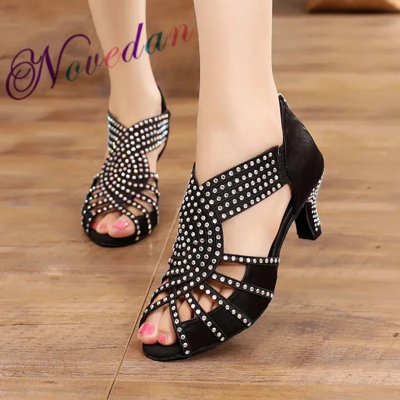 Frauen Party Tanz Schuhe Satin Glänzende Strass Outdoor/Ballsaal Latin Dance Schuhe Frau Salsa Tanz Schuhe Benutzerdefinierte High Heels