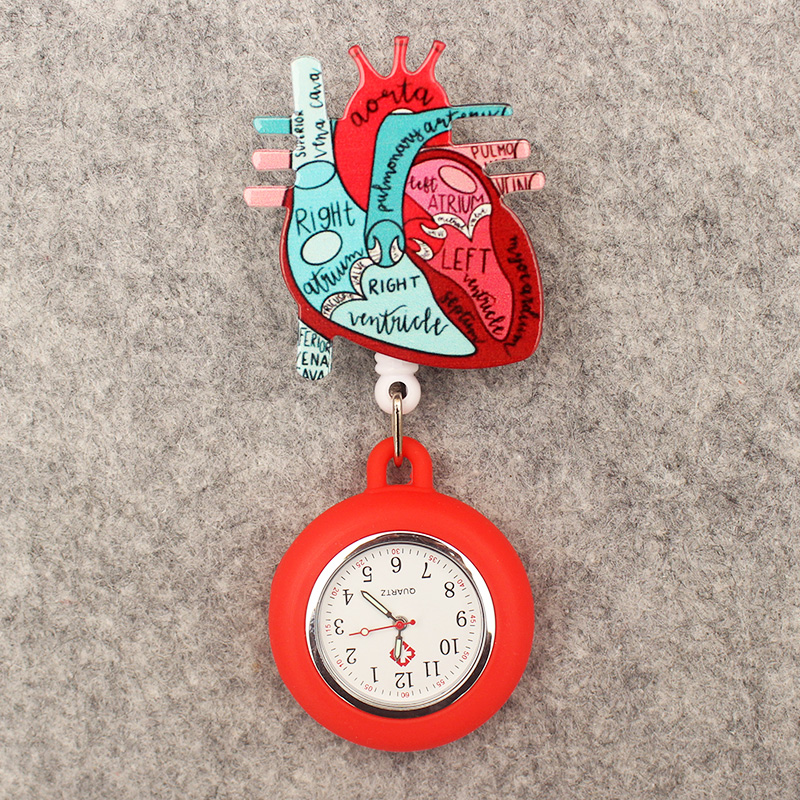 Reloj de bolsillo retráctil con Clip para hombre y mujer, reloj de bolsillo elástico, estilo cardíaco, Salud de dibujos animados