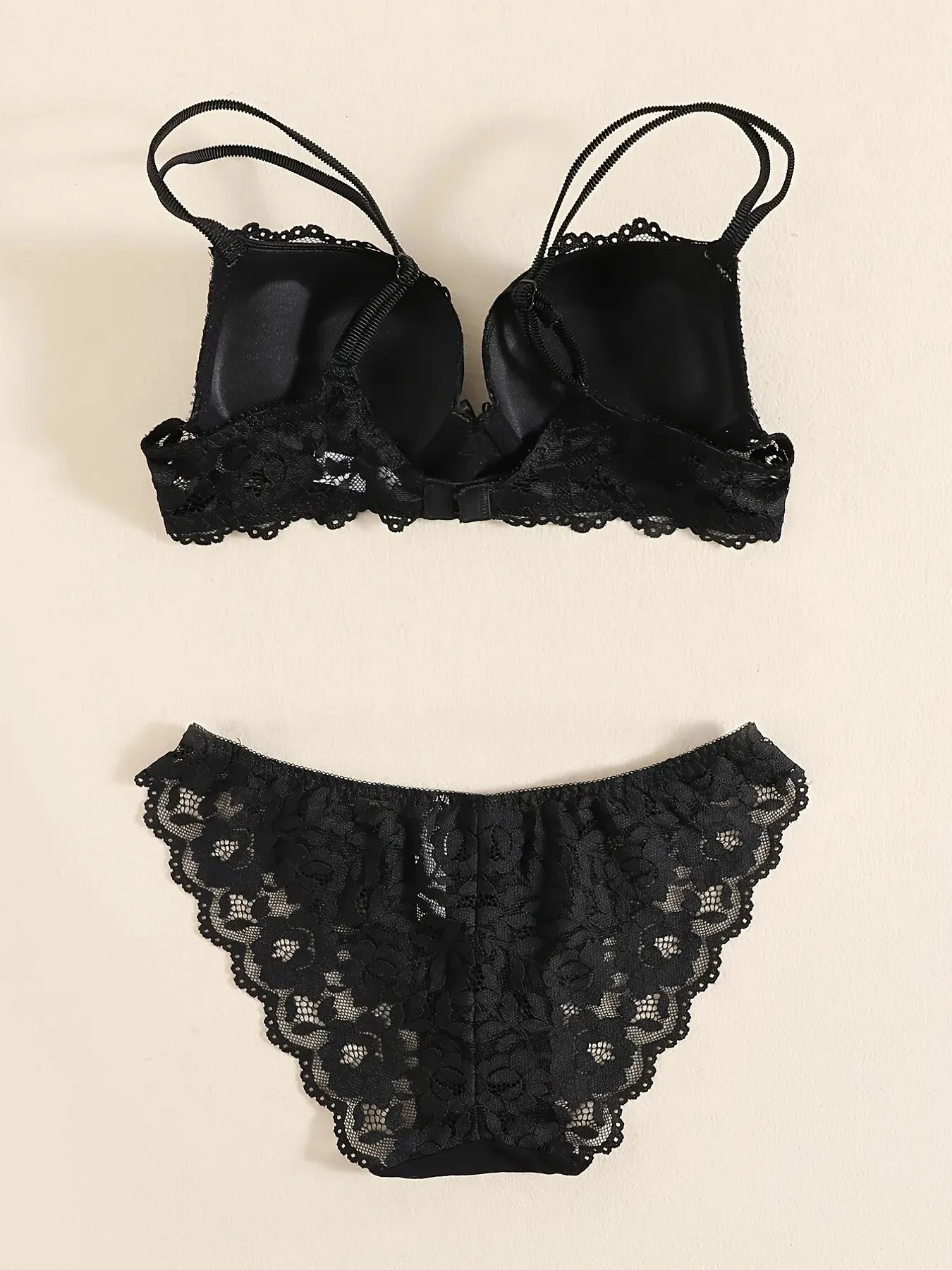 1 Juego de lencería elegante con bordado de encaje y tela transpirable: sujetador push-up, bragas transparentes con cintura caída, el último día de San Valentín
