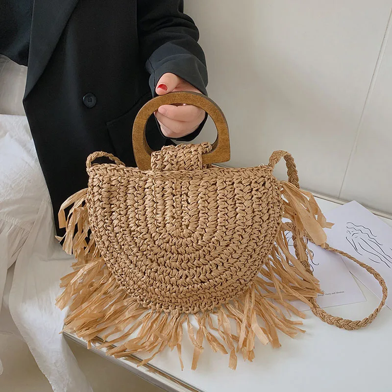 Bolsas De Palha Artesanais Para Mulheres, Bolsas Crossbody De Praia, Bolsas De Ombro De Praia, Bolsa De Viagem, Estilo Resort, Verão