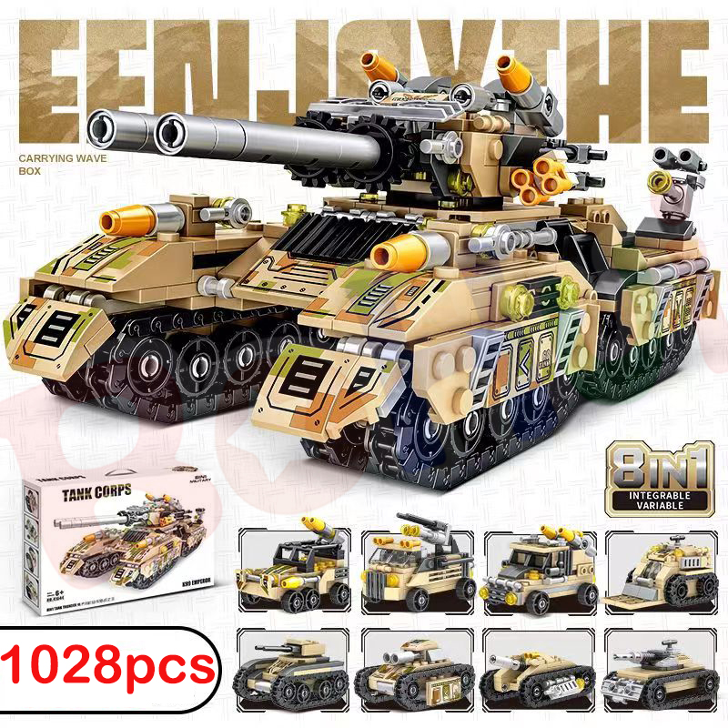 2024 WW2 รถทหารถัง 8in1 เครื่องบินรถบรรทุกบล็อกอาคาร DIY อิฐเด็กก่อสร้างของเล่นของขวัญสําหรับชายผู้ใหญ่