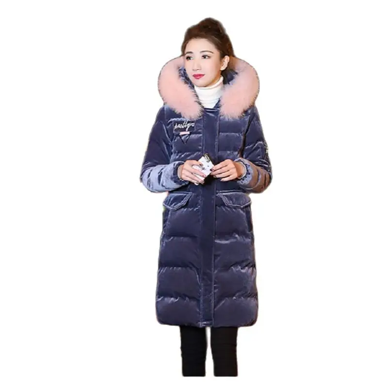 Ropa de algodón para mujer, abrigo grueso de terciopelo dorado, sección larga, versión coreana, invierno, 2023