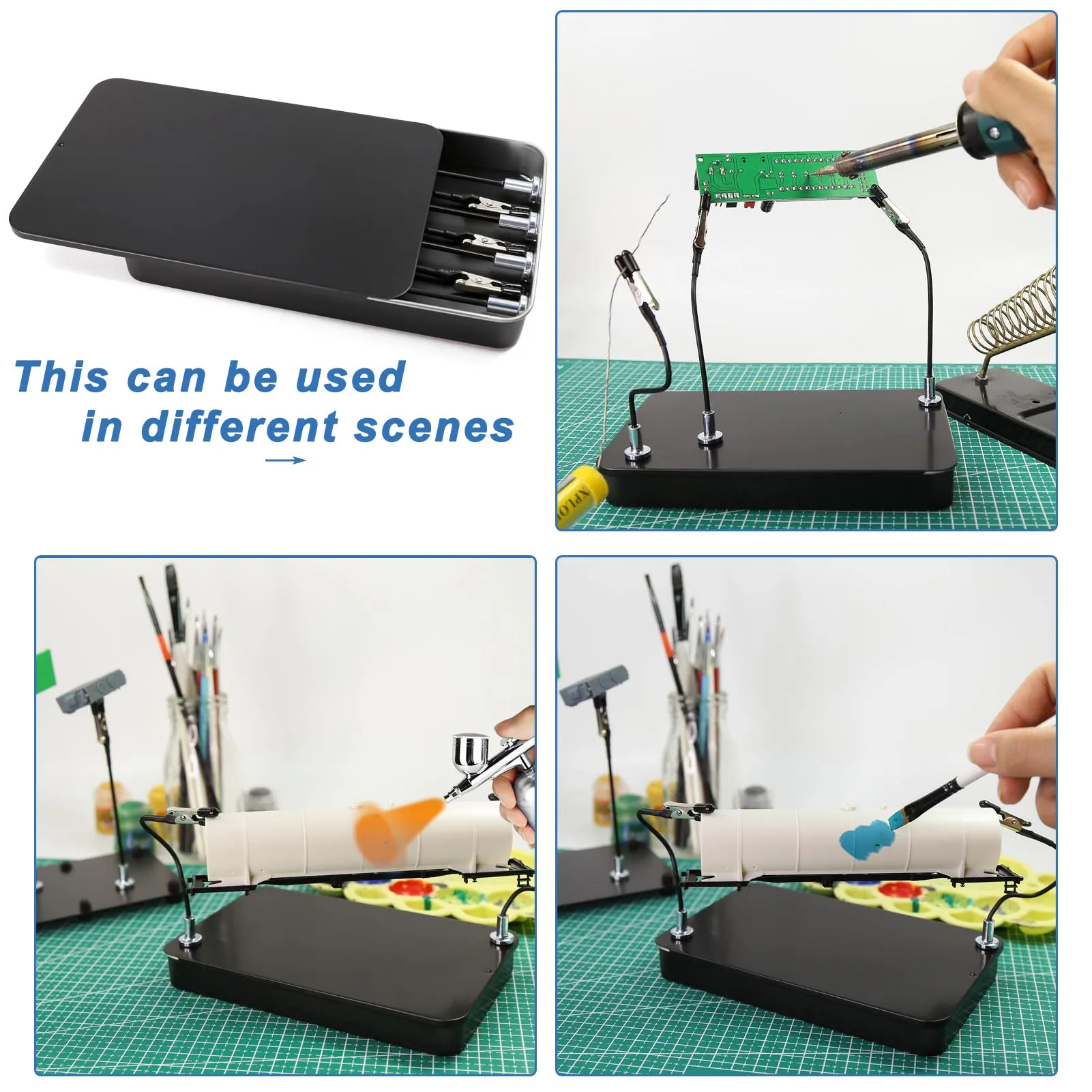 Evemodel Model Painting Stand Base Holder 8pcs Magnetic Bendable Alligator Clip Sticks Set Modeling Tools for Airbrush