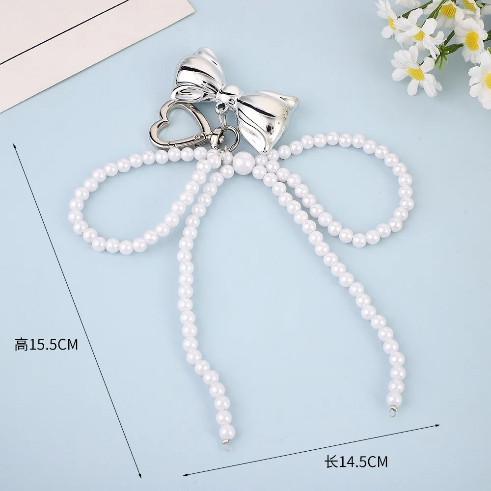 Yupsk 우아한 달콤한 구슬 진주 Bowknot 키 체인 하트 펜던트 열쇠 고리 Y2K 미적 열쇠 고리 홀더 소녀 가방 액세서리