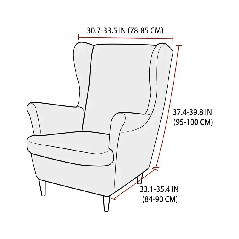 Velvet Wingback Chair Covers, Stretch Wing Poltrona Capa com Almofada do Assento, Elastic Sofá Slipcovers, Home Decor, 2pcs por conjunto
