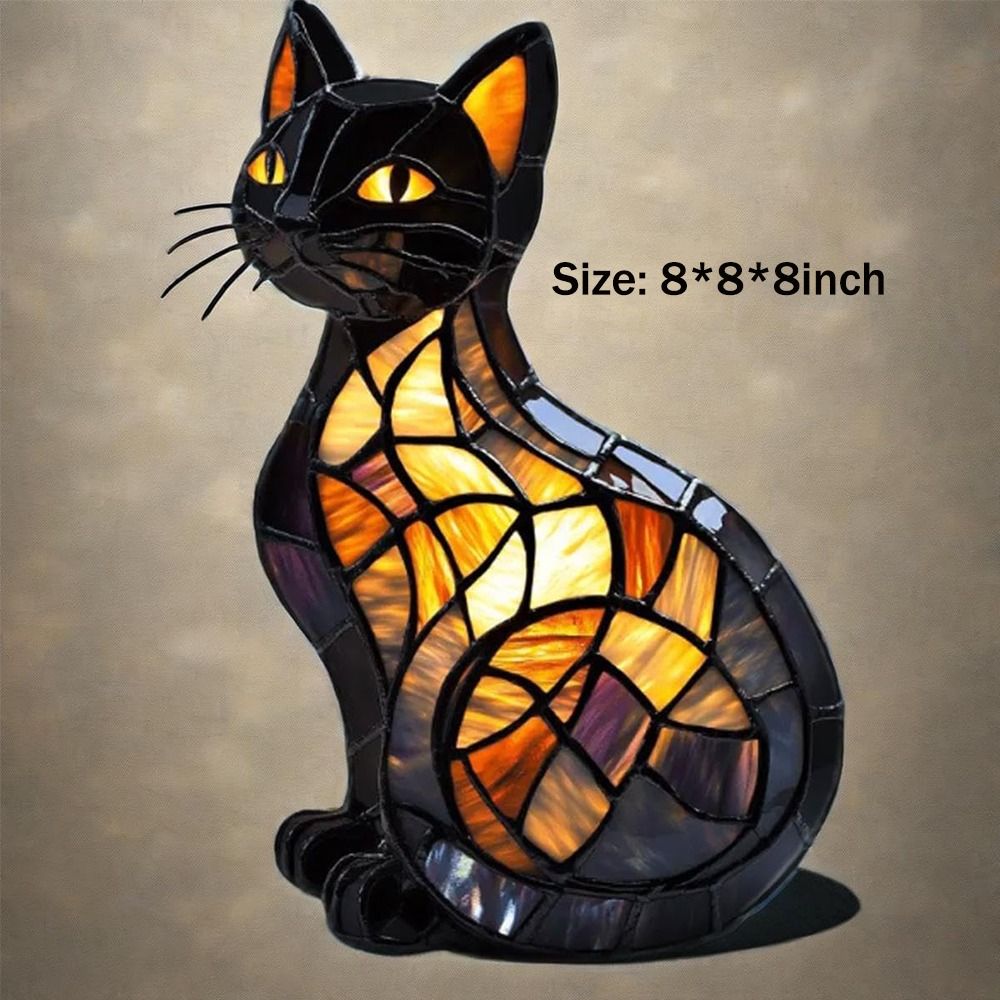 New Durable Stained Glass Cat Lamp Cats Stained Resin 3D Cute Tabletop Retro High Quality Pet Led Table Light Home Bedroom