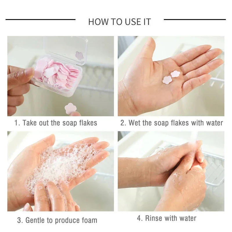 100pcs Flower Shape Soap Paper for Travel Soap Washing Hand Bath Cleaning Scented Slice Sheets Foaming Paper Soap Dishes