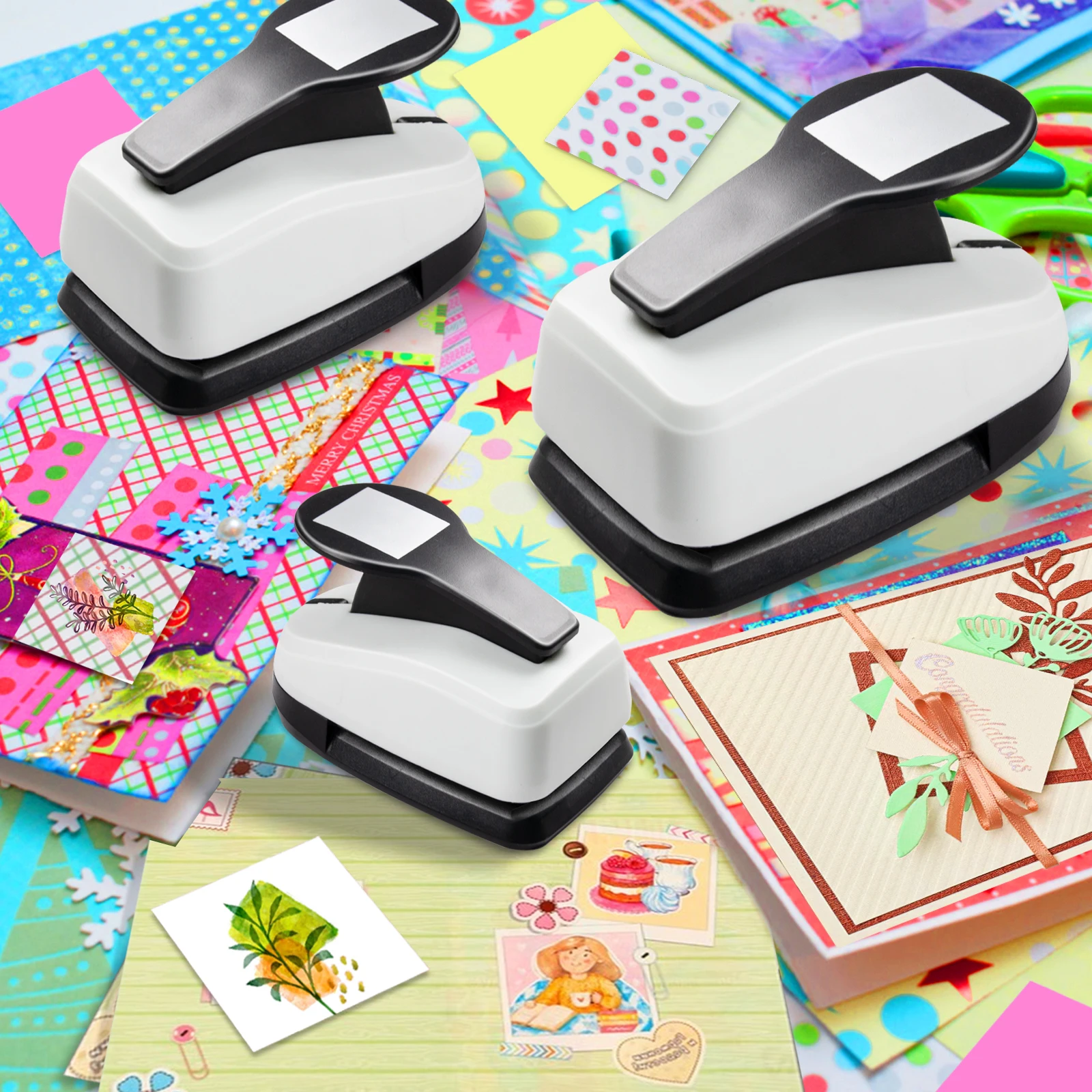 3pcs Paper cutter for crafts Hole Punchers Tool Set 1 1.5 2 inch 16 25 38 mm Square Shapes Hole for card making custom scrapbook