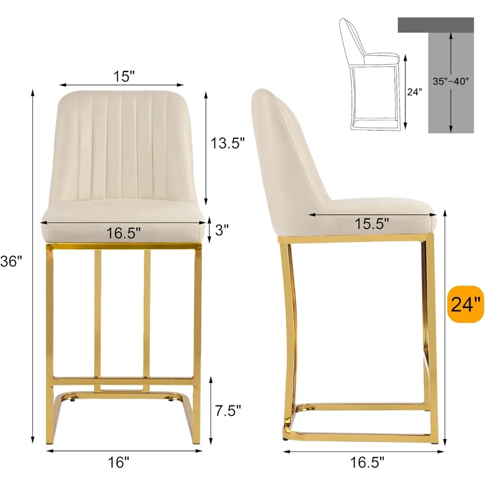 Counter Height Bar Stools Set of 4 24'' Upholstered Padded Barstools with Back Leathaire Counter stools for Kitchen Is