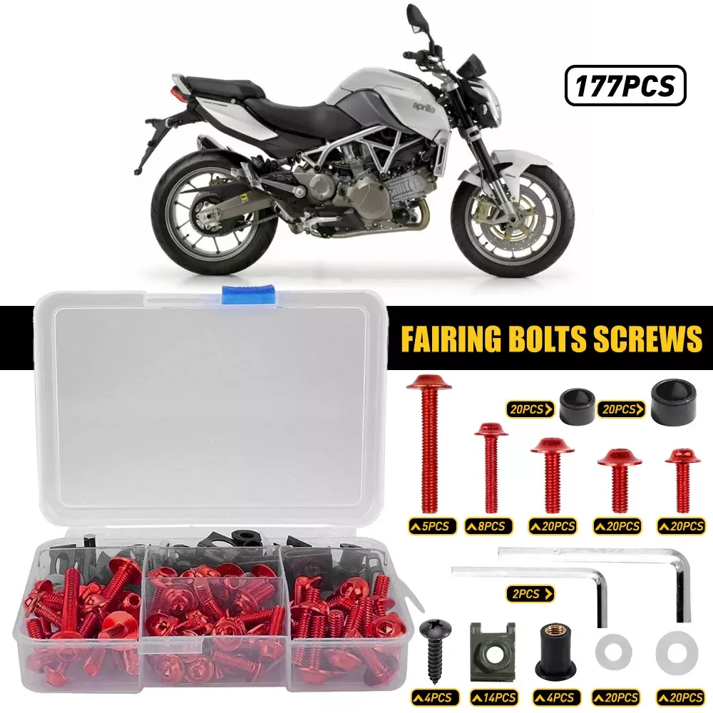 177 stks/doos Aluminium Voorruit Schroeven Kleurrijke Bevestigingsmiddelen Schroeven Set Motorcycle Kuip Bolt Kit Motorfiets Gemodificeerde Onderdelen