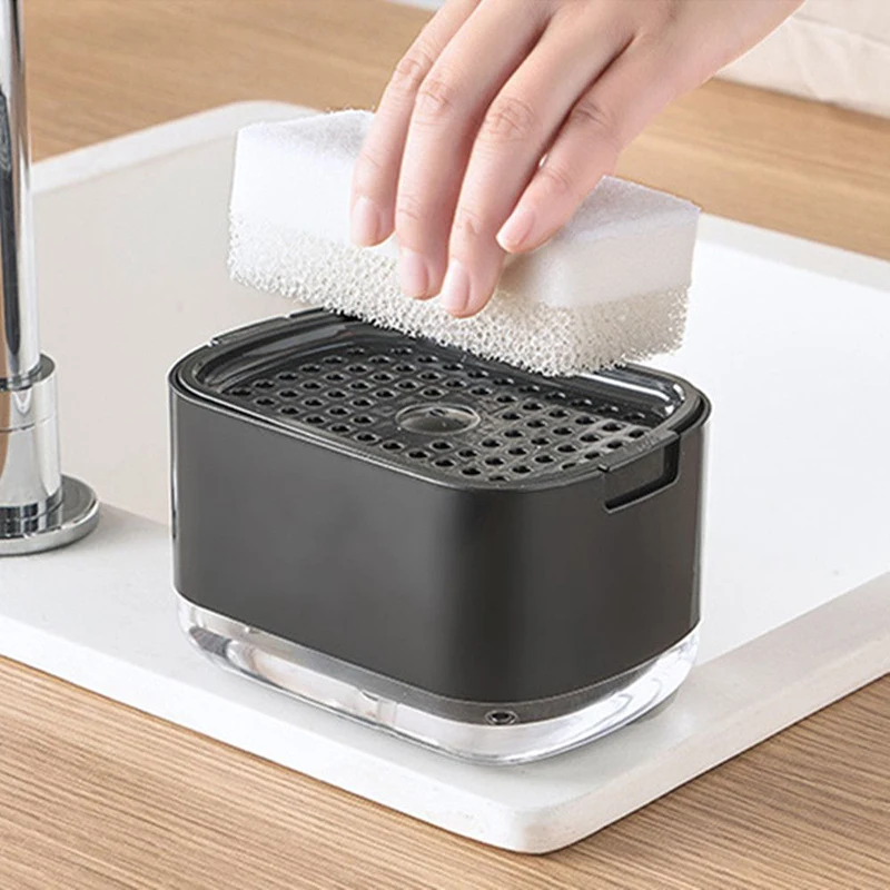 Dispensador de sabão caixa imprensa dispensador esfregando recipiente líquido cozinha banheiro automático detergente caixa espuma com suporte esponja
