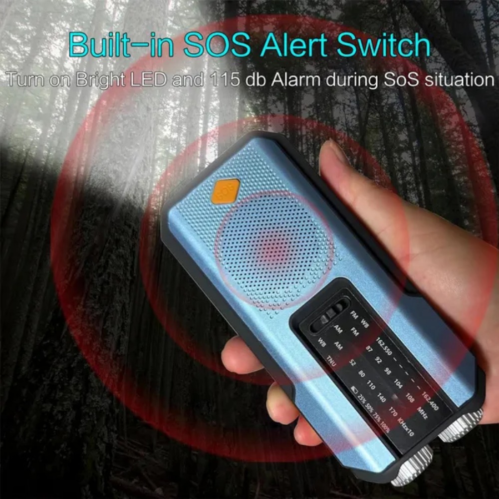 Radio pogodowe Awaryjne wielofunkcyjne radio FM AM WB Korba ręczna Solar USB Ładowanie 2000mAh Power Bank Latarka LED