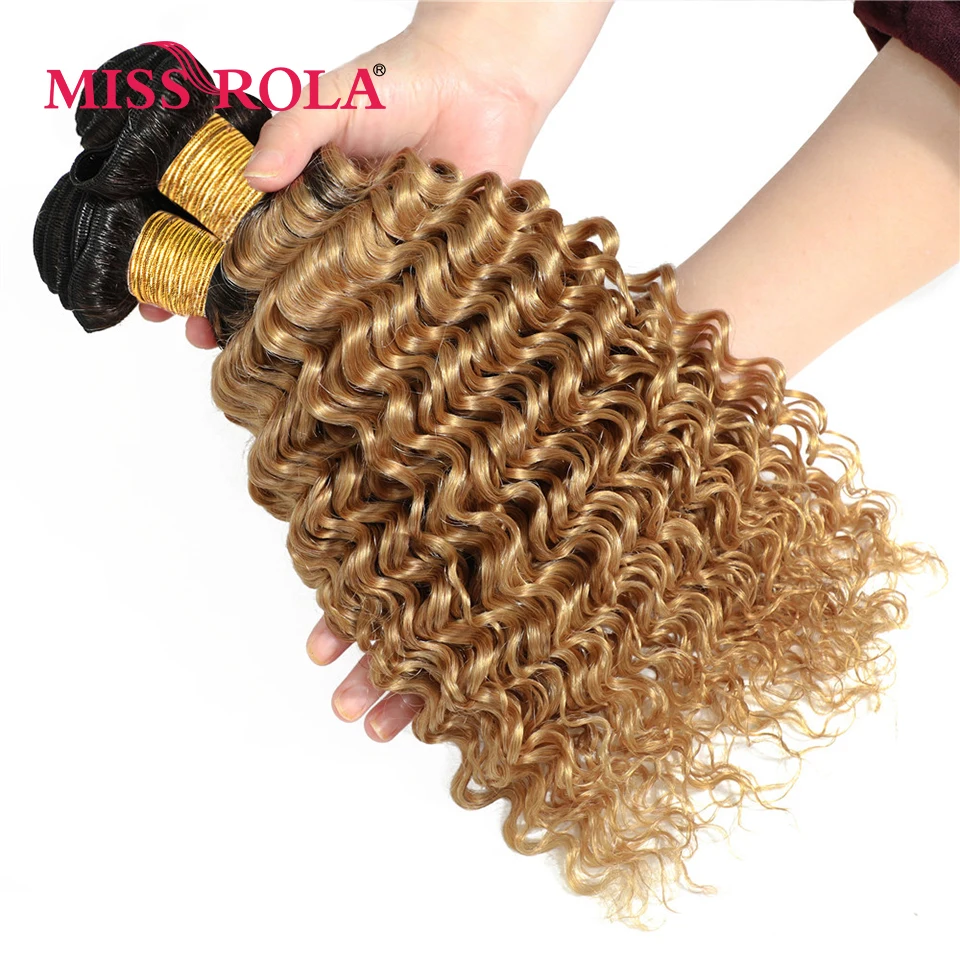 Miss Rola-Brazilian Deep Wave Pacotes de cabelo humano, Extensões de cabelo Remy, Tramas duplas, 27 # Blonde, 99J BUG Ombre, 1 pacote, 3 pacotes, 4 pacotes