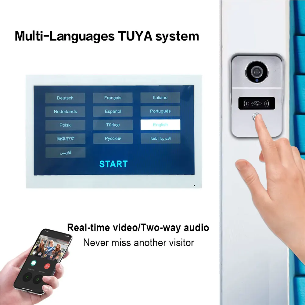 1080P Tuya Smart Türklingel Kamera Home Video Intercom Wifi 2 Drähte 7/10 Zoll Drahtlose Video-türsprechanlage 5-in-1 NFC Entsperren