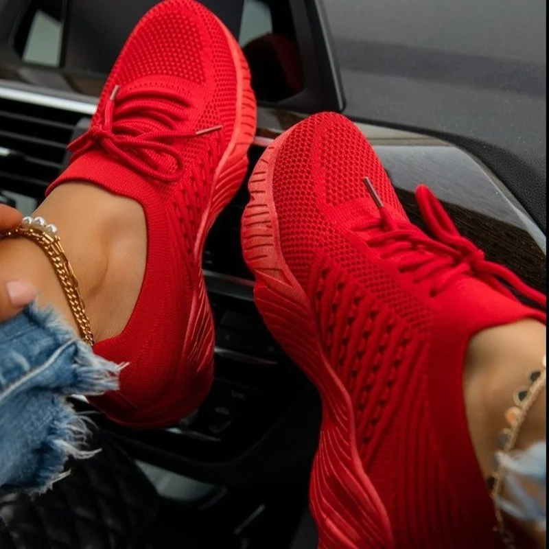 Đỏ Giày Thể Thao Dành Cho Nữ Thoải Mái Lưới Giày Bóng Đèn Sneakers Nữ Mới 2022 Plus Kích Thước 43 Sinh Viên Lưu Hóa giày