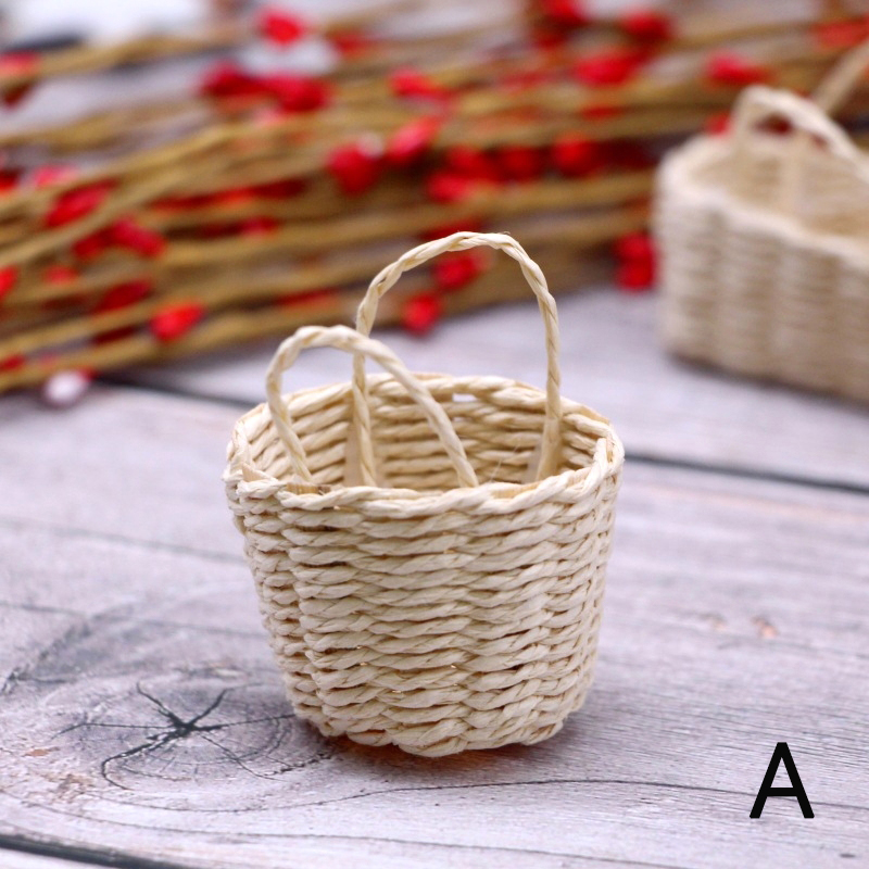 1:12 Dollhouse Miniature Portable Flower Basket Vegetable Food Woven Frame Storage Kitchen Home Model Decor Toy