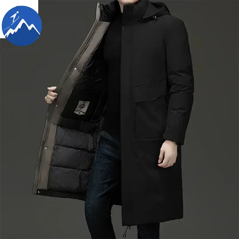 Новая зимняя куртка, мужская длинная роскошная деловая утолщенная хлопковая теплая парка на пуху, мужская уличная снежная морозостойкая стеганая куртка с капюшоном