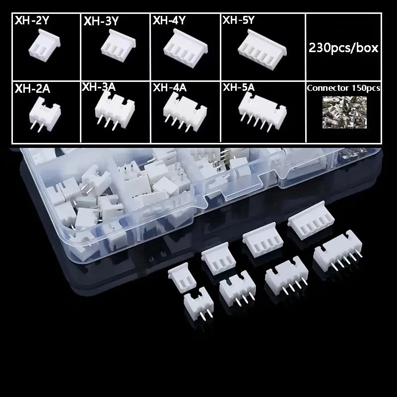 230 peças xh2.54 2p 3p 4p 5 pinos 2.54mm terminal de passo macho e fêmea kit de caixa conector de pino kit de conector de terminal