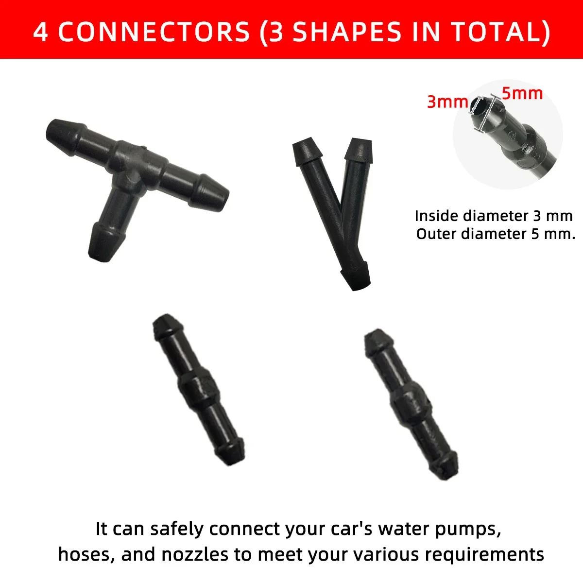 Uniwersalny wąż dyszy spryskiwacza przedniej szyby 1/2/3/4m z złączką T Y prosta do przedniej szyby, reflektora, pompy, części samochodowe