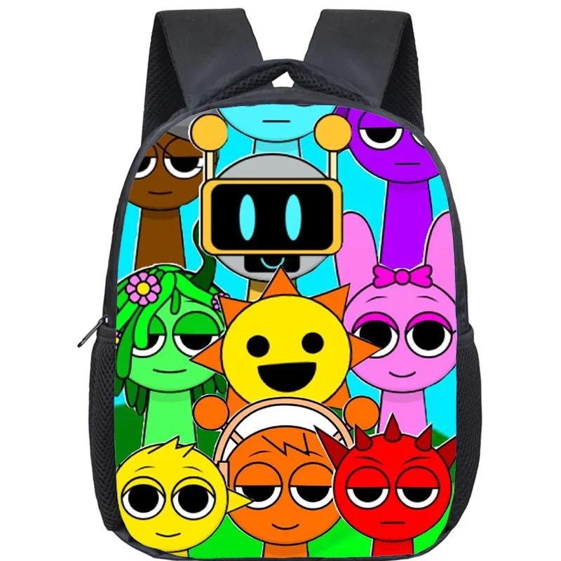 漫画 Sprunki 12 インチバックパックスクールバッグ少年 & 少女 Incredibox ゲーム幼稚園通学子供整形外科バックパック 4-13 年