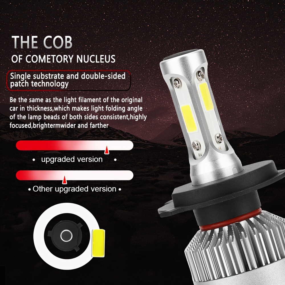 2pcs Ultra-Bright H7 H4 Led Car Headlights 150W High Power 24000Lm 6000K White Cob Chips With Cooling Fan Longer Lifespan