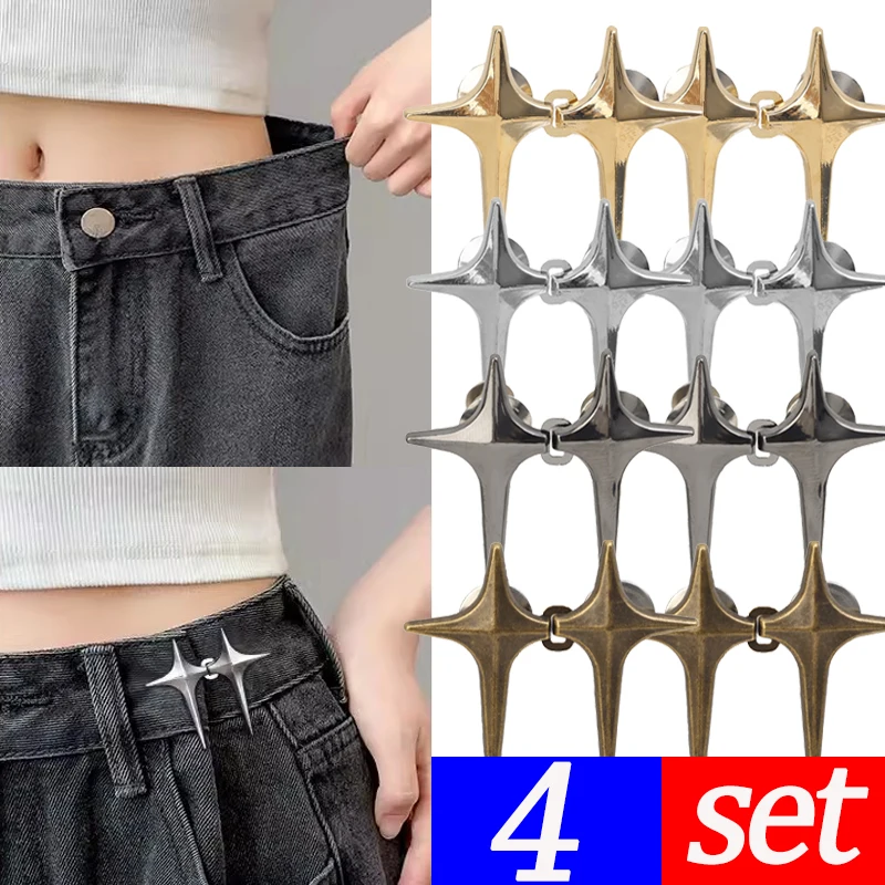 Fivelas de retração de cintura para jeans Fivelas ajustáveis de calças Botões de metal destacáveis Redimensionar ferramentas para aperto de cintura 4Set