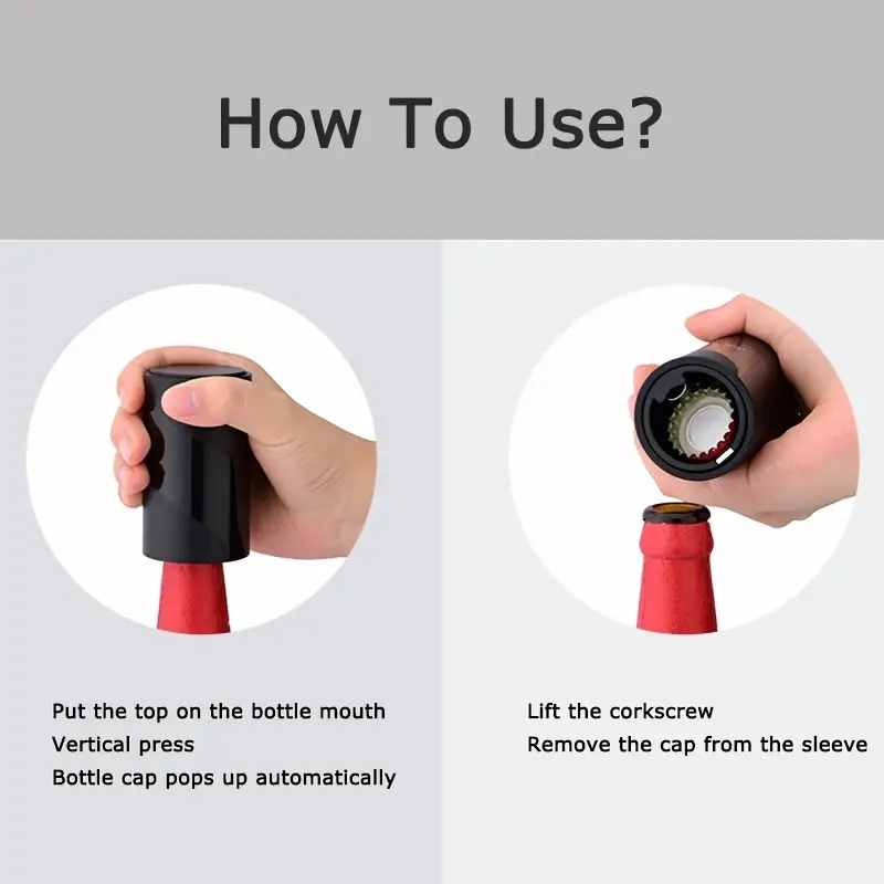 Portable Magnet-Automatic Beer Bottle Opener with Cap Catcher Picnic Camping Barbecue Travel, No Damage to Bottle Cap
