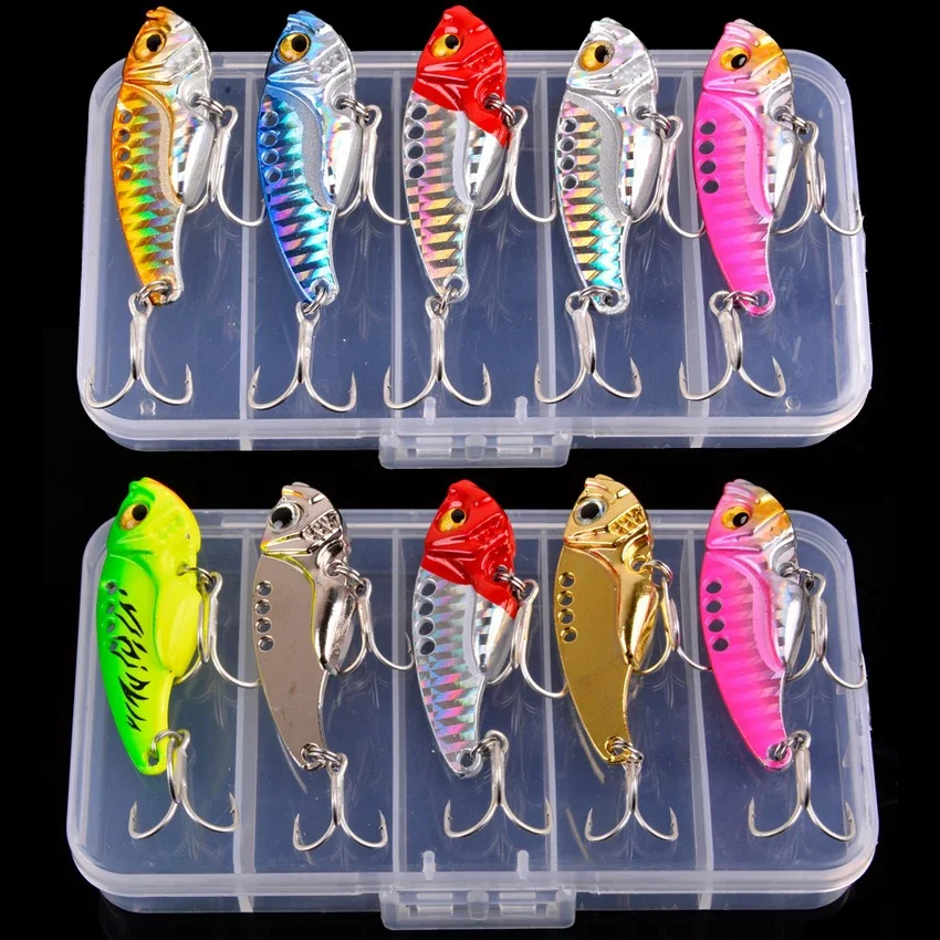 Aorace 5 unids/caja Metal VIB 3/7/10/15/20g señuelo de pesca cuchara vibratoria cebos duros Crankbait Wobbler Swimbait cigarra VIB aparejos