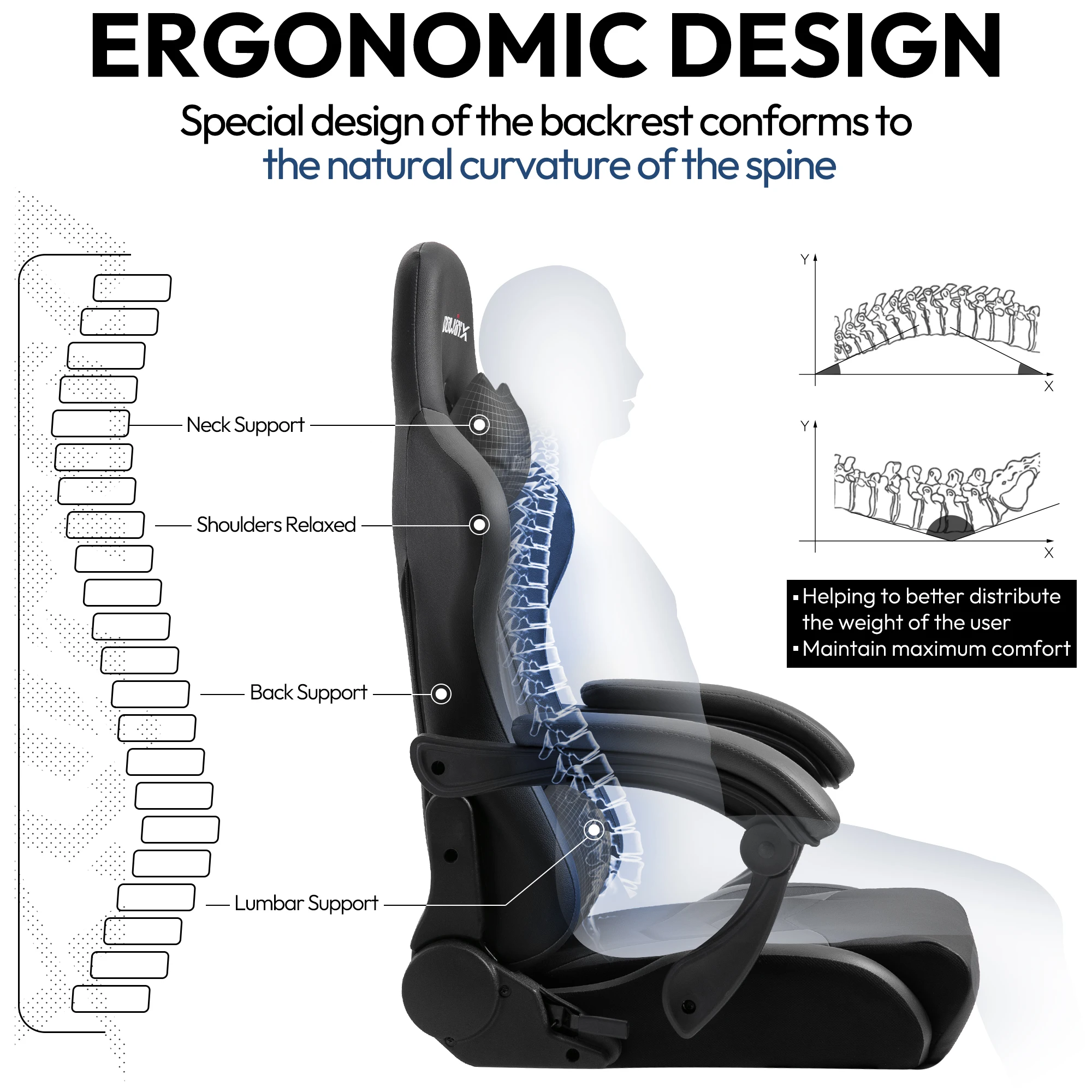 Sedia da gioco Dowinx Poltrona da ufficio ergonomica reclinabile per computer con supporto lombare per massaggi, sedie da gioco per sport elettronici in pelle PU