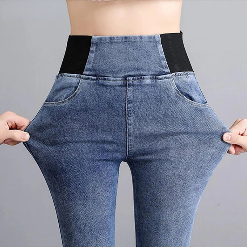 オーバーサイズ 38 弾性ウエストスキニージーンズ女性春スリムストレッチデニムパンツヴィンテージ鉛筆 Vaqueros ママ Pantalones デ Mujer