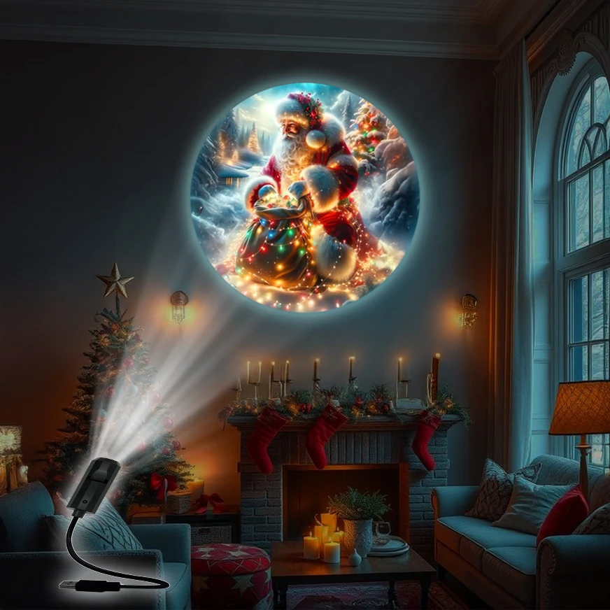 Projektionslampe mit Weihnachtsatmosphäre, Nachtlicht mit Weihnachtsmann-Muster, geeignet für die Deckenwand im Zimmer