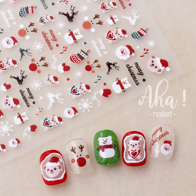 Pegatinas de uñas de ambiente navideño de invierno, muñeco de nieve, copo de nieve, Wapiti, autoadhesivas, pegatinas bonitas de alta calidad para decoración de uñas