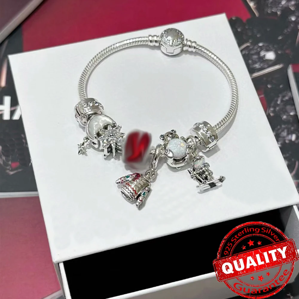 ฤดูหนาว 925 เงินสเตอร์ลิงเล่นสกี Penguin Charm Fit สร้อยข้อมือเดิมสร้อยคอเรขาคณิตเกล็ดหิมะลูกปัดเครื่องประดับ DIY Charm