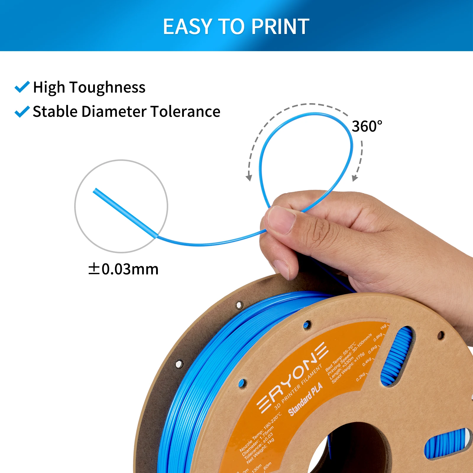 ERYONE Standard PLA Filament 1kg 1.75mm High Quality 3D PLA  Low Shrinkage Consumable For 3D Printer Fast Shipp