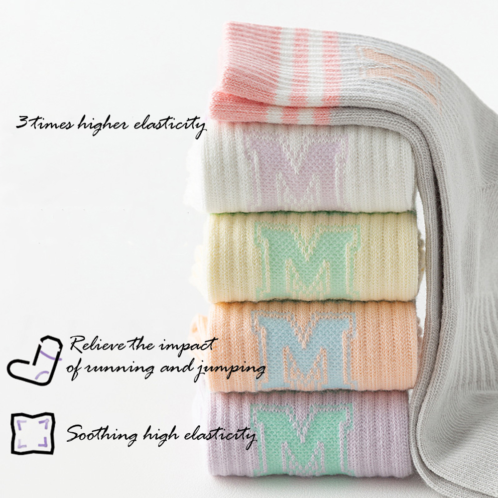 5 pairs 1-14Years Colorful Colors Mid-tube Socks Breathable Lightweight Cartoon Letters Outdoor Travel Sports Socks