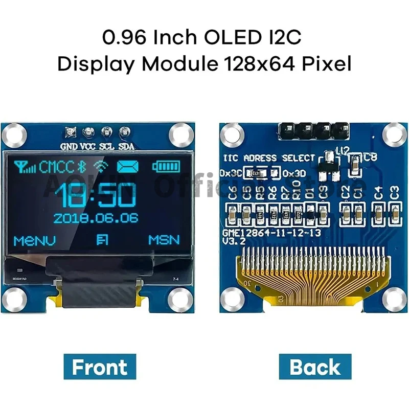 Módulo de pantalla OLED de 0,96 pulgadas SSD1306 I2C IIC SPI Serial 128x64 3,3 V-5V azul/azul amarillo/blanco para Arduino ESP32 ESP8266
