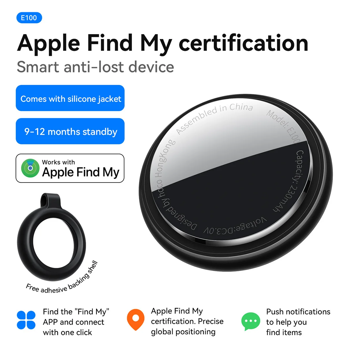 HOCO Smart GPS Tracker Mini Tag для iOS Apple Find My APP Анти-потерянное напоминание Устройство локатора Автомобильный ключ Pet Kids Finder (с чехлом)