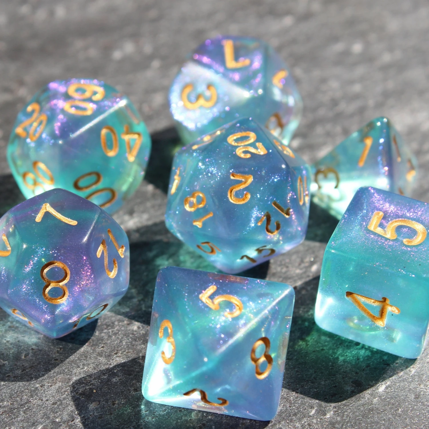 7 unids/set de dados de cielo estrellado azul para juegos de mesa DND Dungeons and Dragons D & D RPG juegos de rol de mesa