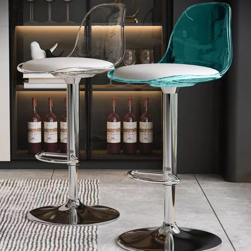Sillas de barra de pie alto transparentes, silla con respaldo para recepción, tienda de té de la leche informal, taburete de acrílico, sillas de comedor con elevación ajustable