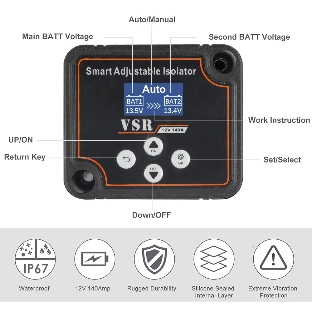3/5/7m Verstelbare Spanning Dual Batterij Isolator 12V 140Amp VSR voor Lithium & Lood-zuur Batterij Auto Accessoires