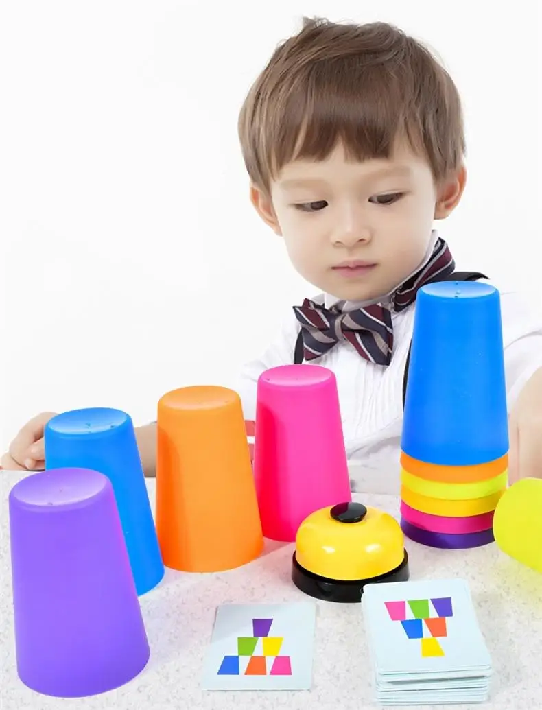 Jouets Montessori, jeu de tasse à pile avec carte, illumination intellectuelle éducative, Cognition des couleurs, formation logique pour enfants