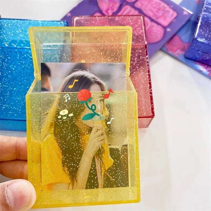 Photo Card Storage Box Holder Ins Transparent Blingbling Box Case Container Idol Kpop Albumes Photo Storage Box Stationery