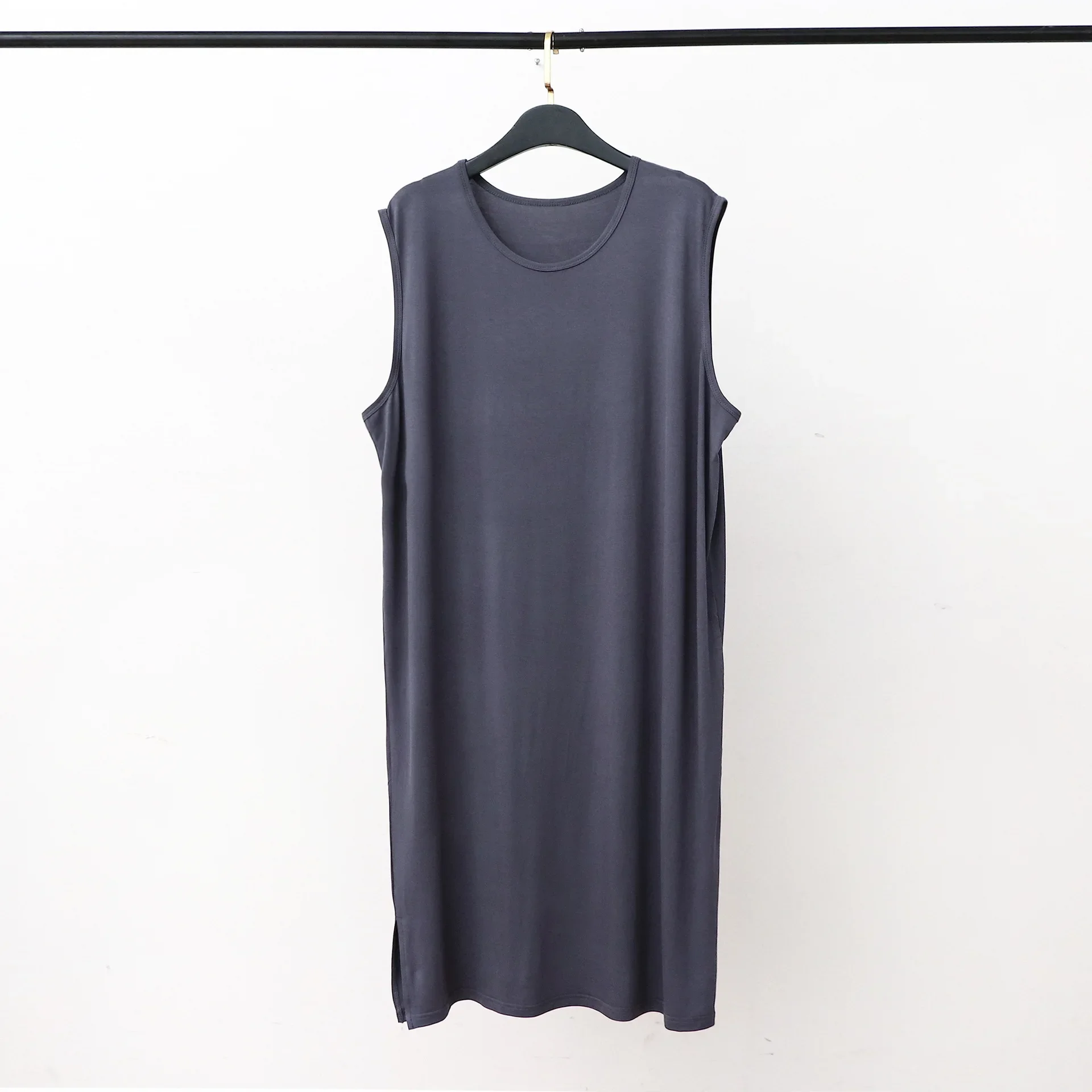 Pijama de Modal para hombre, vestido de dormir para verano, estilo chaleco, albornoz largo sin mangas, vestido de noche holgado, suave y cómodo de talla grande
